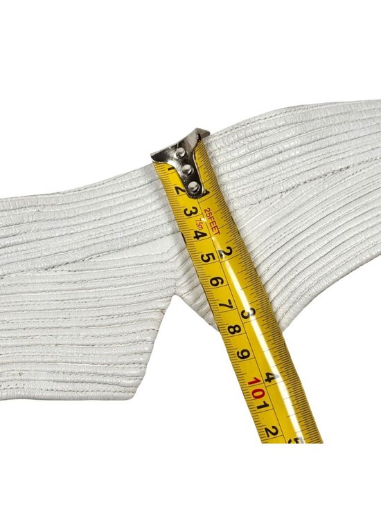 Vintage 80s Wide Leather Obi Belt White Textured Made in France Statement Sz S/M main image 9